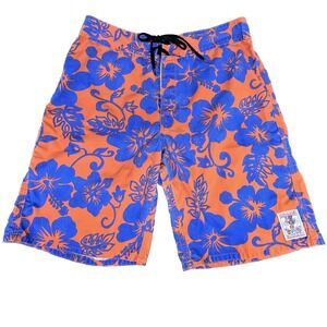 Uluwatu Mens Board Shorts Medium Orange Blue Floral Beach Swim Trunks Surf Pool